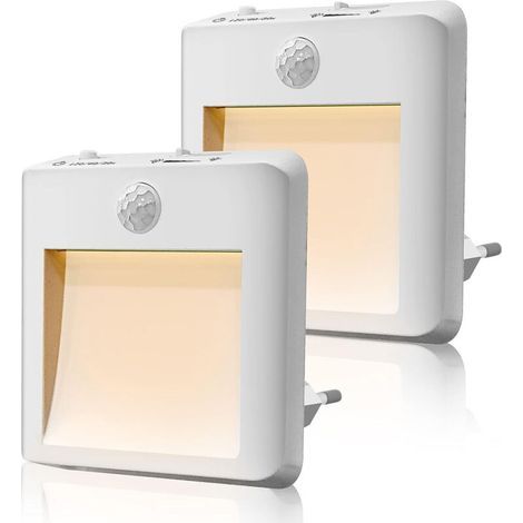 Set of 2 LED night lights with motion sensor – Adjustable brightness 0-100% – Warm/cool white – Plug and play for baby's room, kitchen, hallway (1/5)