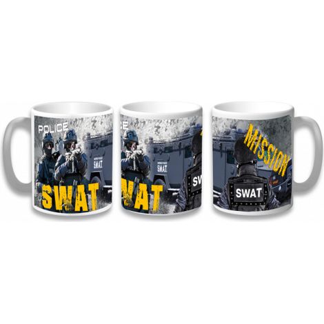Taza Cerámica SWAT, tamaño de 9,6 cm, diámetro de 8 cm, impresión 360º, presentación en caja