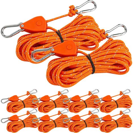 10 Pièces Tendeurs à Cliquet Ratchet Hanger, Poulie avec Frein, Corde avec Mousqueton. 4m Corde de Tension Réglable 1/8 Pouce, Poulie Robuste pour Culture, Lampes, Camping, Tente (1/5)