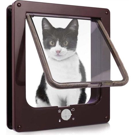 [NIEMALS VERWENDET] Katzenklappe, wasserdichte Katzenklappe mit 4-Wege-Drehverriegelung für Katzen und kleine Hunde, einfache Installation und Bedienung, Braun XL