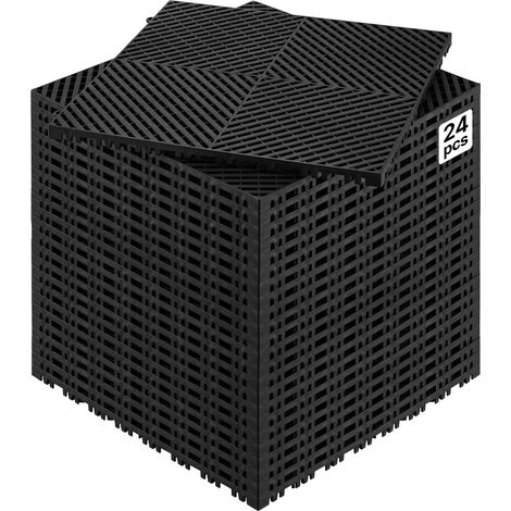 Tapis de drainage emboîtable, 415x415 mm, dalles de sol de drainage modulaire emboîtable, 24 pcs, coussin de sol à épisser en PP antidérapant noir, tapis de douche, pour garage, jardin, cuisine (1/5)