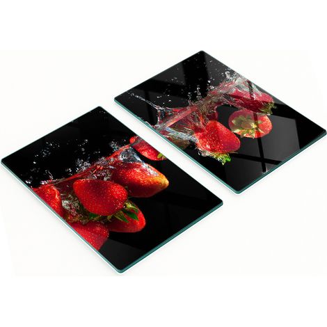 Tablas de cortar de cristal para cocina con estampado de fresas y agua, 2x40x52 cm.
