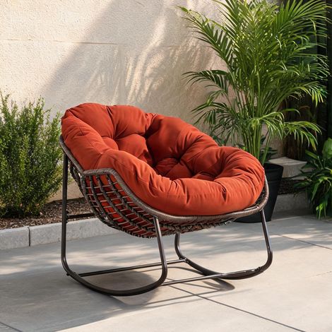 Fauteuil à bascule en rotin pour patio orange en acier (1/5)