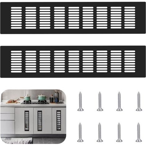 Grilles de ventilation en acier inoxydable 2 pièces 80 x 250 mm – Grilles d’aération noires pour ventilation – Accessoires pour cuisine placard dressing salle de bains et meubles (1/5)
