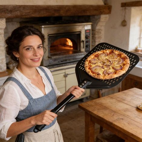 Gleitende Pizzaschaufel, antihaftbeschichteter Wendespatel zum Backen und Wenden – Pizzaschaufel aus Aluminium – Für Zuhause, Outdoor, Küche, Backofen, Grill und Herdplatte (1/5)