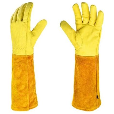 Gants de jardinage en cuir respirant pour hommes et femmes avec gants résistants aux épines, cuir de vachette à manches longues, adaptés aux jardiniers et aux agriculteurs, jaune XL (1/4)