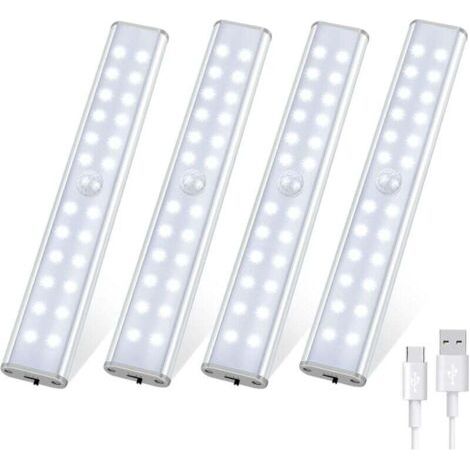 BUNTHAUS LED-Innenleuchte mit Bewegungsmelder, 4er-Pack, 96 LEDs, Schrankleuchte, 4 Beleuchtungsmodi, kabellose, wiederaufladbare LED-Leuchte, LED-Streifenleuchte für die Küche, Nachtlicht für Flur/Ga