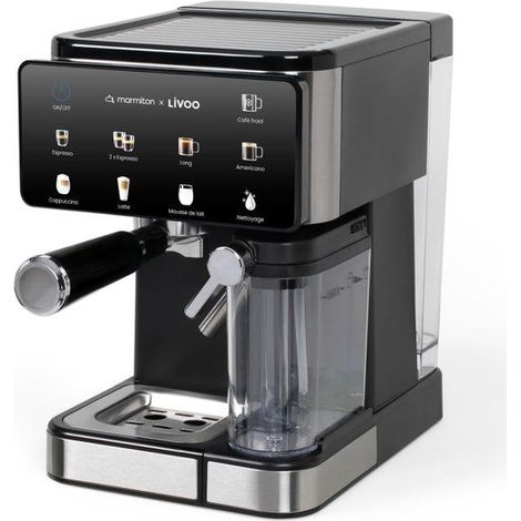 Máquina de café expreso multifuncional - LIVOO x Marmiton - DOD222CO - Presión 20 bares - 1350 W - Negro y acero inoxidable