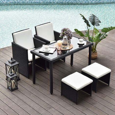Conjunto de muebles de jardín Outsunny de poliratán, 11 piezas con cojines, color negro. (1/5)