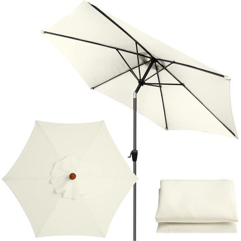 Toldo de repuesto para sombrilla de 9.8 pies, paño de repuesto universal para paraguas, cubierta de parasol de jardín para jardín, patio, playa, piscina, mesa de mercado (3 m/6 varillas, blanco) (1/3)