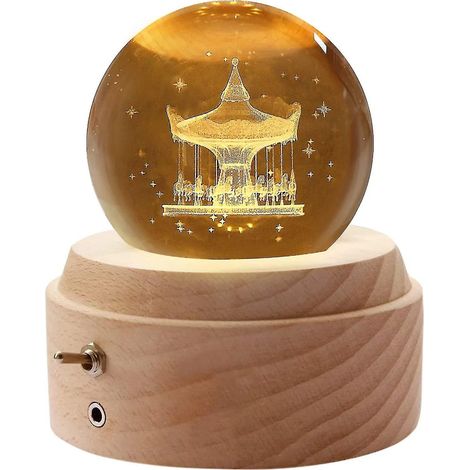 Boîte à musique boule de cristal, rotation à 360°, socle en bois, s'illumine dans le noir avec projection, idéale pour les fêtes d'anniversaire, la Saint-Valentin, Noël et la fête des mères. (1/4)