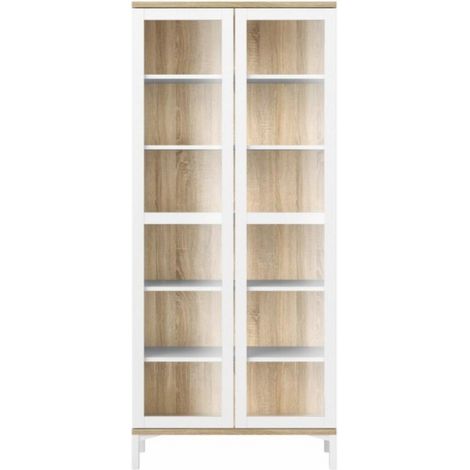 Vitrine 203 cm blanc mat et chêne - Fidenza