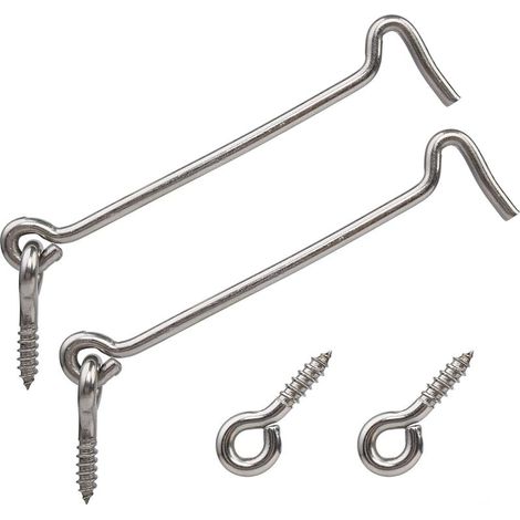 Lot de 2 crochets à œillet de 150 mm en acier inoxydable 304 pour fenêtre, jardin, garage, porte coulissante, argent, avec vis (1/4)