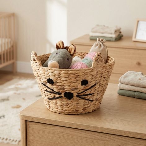 Panier de rangement enfant Chat - COMPACTOR - 35 x 35 x H.26 CM - Naturel (1/5)