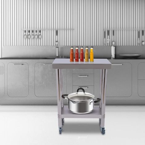 Work Table Werkbank Mobil Mobile Werkbank Werkbänke Werktisch Arbeitstisch Werkstatt Spanntisch Edelstahl-Arbeitsplatte mit 2 Schichten 60x30x85cm (1/5)