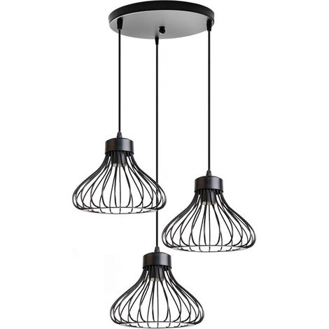 Suspension Luminaire Cage Industriel Vintage Métal Rétro Corde Ajustable , Lustre Abat-Jour Lampes Edison Culot E27, Noir BLOW (1/5)