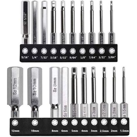 20pcs Embouts de Tourvenis Magnétique Hexagonale 6.35mm Tige Hex Embout Tournevis Bit Set à Tête Hexagonale Métrique et SAE pour Visseuse Tournevis Electrique Manuel - Longueur 60mm (1/5)