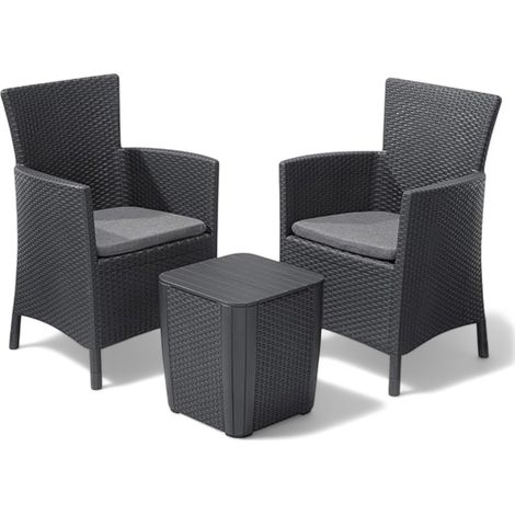 Salotto per esterno in resina effetto rattan 2 poltrone e 1 tavolino con cuscini Iowa Balcony (1/5)