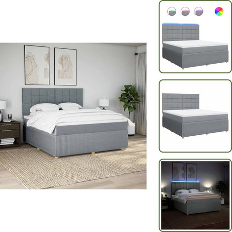 Cama ajustable - vidaXL Cama box spring con colchón tela gris claro 180x200 cm - Cama con cabecero