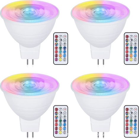 Filiyano – projecteur à intensité variable – Ampoules LED RGB MR16 3 W, 12 V, projecteur à intensité variable avec télécommande, 16 couleurs + blanc (1/5)