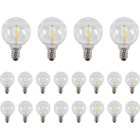 20 lampadine LED di ricambio serie G40 con attacco a vite E12, infrangibili, a globo, per luci solari a luce calda. (1/5)