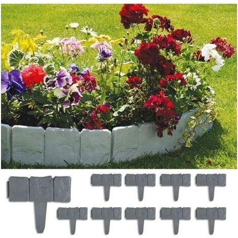 Bordures de Jardin 5m Bordure de Gazon Clture Effet Pierre Bord la Pelouse20 Pcs Gris Bordure de jardin Décorative (1/4)