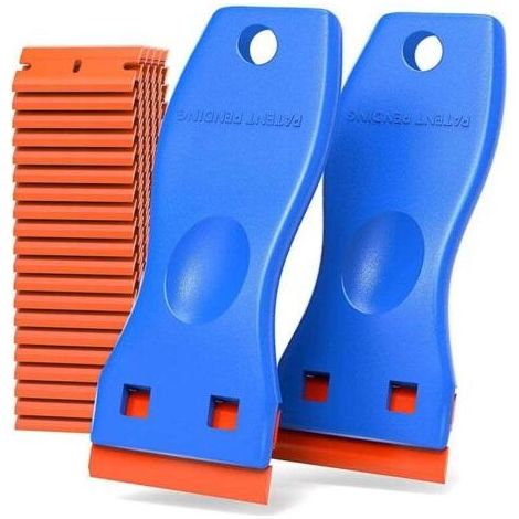 Kratzfester Kunststoffschaber, 2 blaue Schaber + 100 Klingen, Klebstoffentferner-Schaber-Set (1/5)