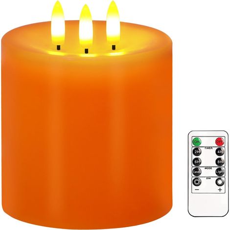 Grandes bougies LED sans flamme vacillantes de 10,2 x 10,2 cm, en cire véritable avec télécommande et minuteur, fonctionne à piles pour l'automne, Thanksgiving, Halloween, Noël (orange) (1/5)