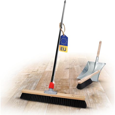 Novaliv Grand balai 60 cm avec manche télescopique poils synthétiques balai de hall avec kit de balayage galvanisé composé d'une pelle à poussière et