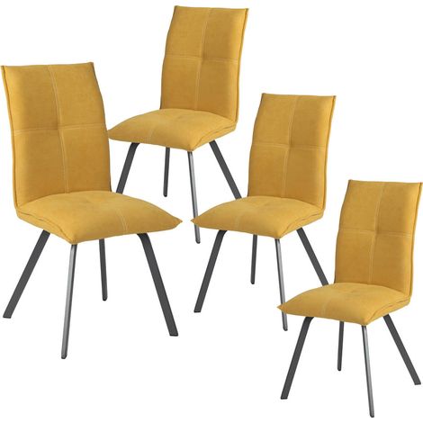 BISPO - Lot de 4 Chaises Tissu Coloris Jaune (1/5)