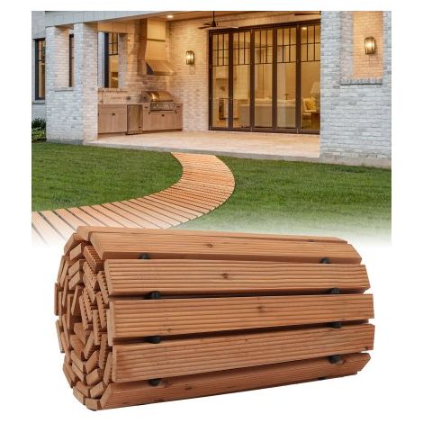 Rollweg Gartenweg 253x43 cm, Ausrollbarer Holzweg, Gehweg aus Zedernholz mit Drahtseilverbindung, Holztritt, Gartentritt, dekorative Trittplatten für die Strandpromenade, Hinterhof, Terrasse (1/5)