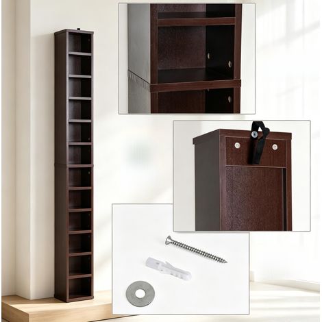 Tour CD 21x20x175 cm en MDF et panneaux de bois marron, gain de place bureau FloraGrace (1/5)