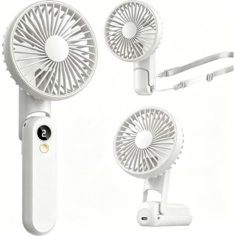 Ventilateur à main, mini ventilateur portable USB rechargeable 4000 mAh, ventilateur de poche avec 5 Vitesses, ventilateur de bureau 180° pliable avec écran LED pour bureau, voyage, plage, camping (1/5)
