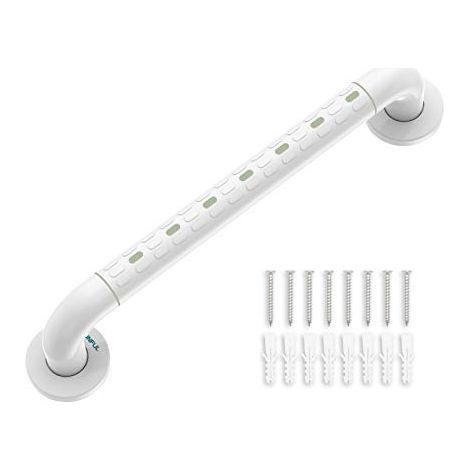 Barre D'appui WC, Barres D'appui de Salle de Bain avec Antidérapante, Poignée de Acier Inox, de Maintien Douche avec Cercles lumineux-avec Bride de Recouvrement,48 CM