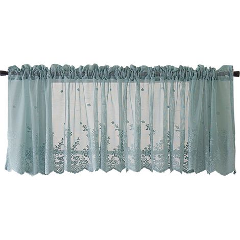 Voile - Rideau Festonné - Décor Fenêtre Cuisine Salon Chambre Café - 130 x 41 cm - Polyester - Bleu (1/5)