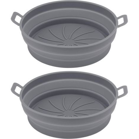 2-teilige Silikonform für Heißluftfritteusen, runde Antihaft-Form für gesundes Kochen, Küchenzubehör, 21 cm, Grau (1/5)