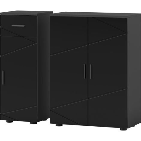 kleankin Set Armadietto Bagno a 2 Ante e Mobile con Cassetto e Armadietto Nero