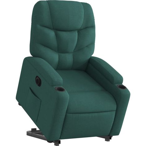 Comodissima poltrona relax TV con funzione di sollevamento elettrico in tessuto verde scuro DEC028591