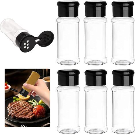 8 small plastic spice jars, 100ml spice jars, containers with lids and 5 holes, reusable round spice jars for storing spices, salt, pepper, powders, herbs and powders. (1/5)