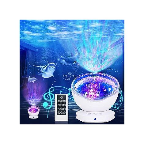Projecteur Océan Blanc, veilleuse 12 LED avec télécommande et minuterie, 8 couleurs changeantes, lampe de nuit pour bébé, enfant et adulte, chambre, salon et fête