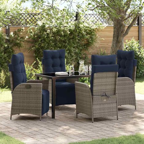 vidaXL Garten Essgruppe mit Kissen 5 pcs Grau und Schwarz Rattan (1/5)