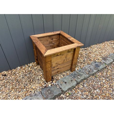 Multi Pack of 3 - Prestbury Raised Square Large Planter - Timber - L47.5 x W47.5 x H42 cm - Minimal Assembly Required