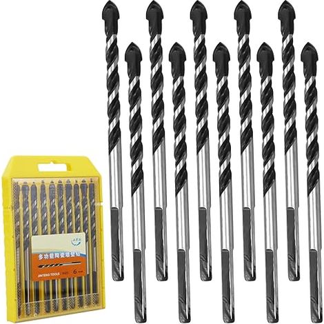Juego de 10 brocas de 6 mm para azulejos, brocas profesionales para azulejos de porcelana, hormigón, paredes de ladrillo, vidrio, plástico, cemento y madera, juego de brocas para azulejos (6 mm x 10 p (1/5)