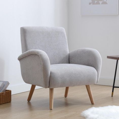 Loungesessel aus Chenille mit Holzbeinen, Polstersessel Grau (1/5)