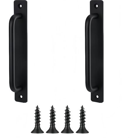Lot de 2 Poignées de Porte Coulissantes Noires 148mm, Idéales pour Portes en Bois, Granges et Armoires (1/5)