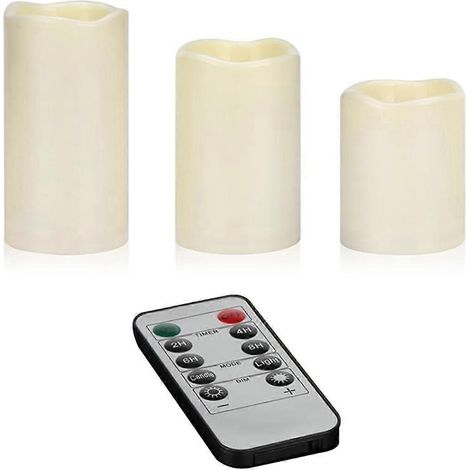 Bougies sans flamme 4 po, 5 po, 6 po, ensemble de 3, piliers d'extérieur et d'intérieur de 3 po de diamètre, à piles, effet vacillant (1/4)