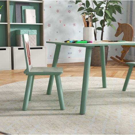 Tavolo per bambini con 2 sedie, set in legno verde, 60 x 60 x 44 cm DESVIAE (1/5)