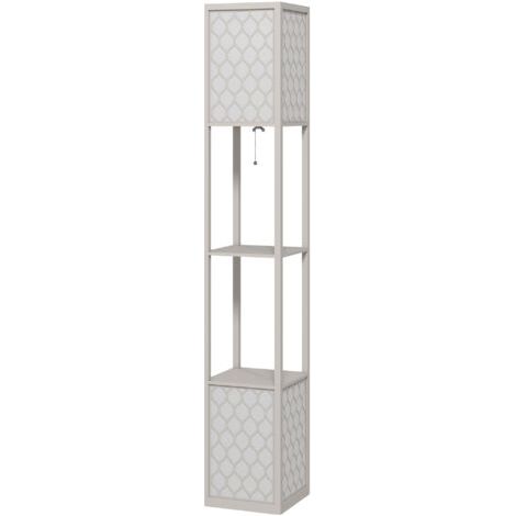 Étagère pour lampadaire avec 2 lampes et 2 étagères, en panneau de fibres de moyenne densité de grade 4, motif nid d'abeille gris, 26 x 26 x 156 cm (1/5)