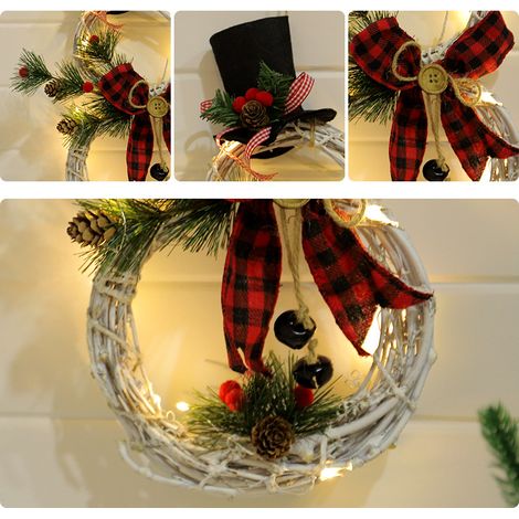 Lumière Couronne De Noël Porte d’Entrée Décor Suspendu LED Décoration Ornement Plante Vigne Bonhomme De Neige Pendentif (1/5)