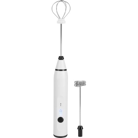 Batidora eléctrica pequeña y portátil, mini espumador de café, latte y cacao, recargable por USB, blanca. (1/5)